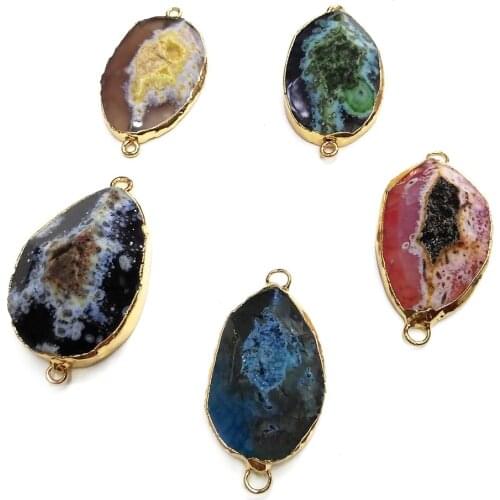 Natural Agates Pendants Charms Double hole connector for Jewelry Making DIY Accessories Fit Necklaces Size 20x40-25x45mm