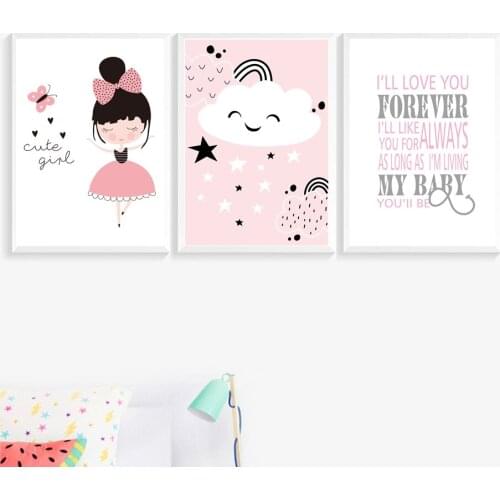 Princess Girl Cloud Star Wall Art Canvas Painting Cartoon Posters And Prints Nordic Wall Pictures Kids Room Baby Bedroom