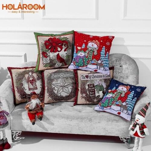Christmas Cushion Cover 45*43 Pillowcase Sofa Cushions Pillow Cases Cartoon Santa Printed Pillow Covers Office Lounge Home Decor