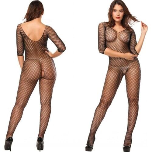 Sexy Fishnet Bodysuit Women Open Crotch Bodystockings Mesh Hollow Out Lingerie