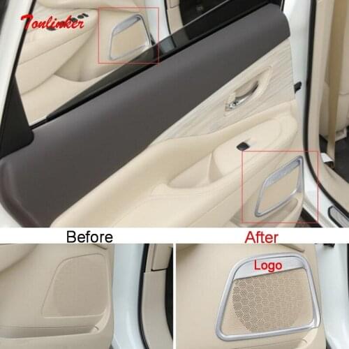 Tonlinker Interior Car Door Speaker Cover case Stickers for Nissan Murano 2015-19 Car styling 4 PCS ABS Stainless steel stickers