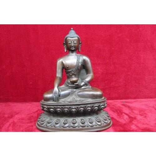 USPS to USA S2882 8" Tibet Buddhism Old Pure purple Bronze Copper Sakyamuni Tathagata Buddha Statue