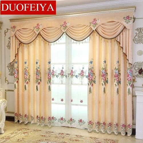 Curtains for Living Dining Room Bedroom Modern Simple Semi Shading Chenille Embroidered Beige Flower Curtain Valance Finished