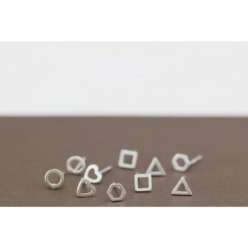 SMJEL New Tiny Small Geometric Circle Triangle Hexagon Heart Stud Earrings for Women Brincos oorbellen femme 2017 Birthday Gifts