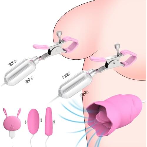 Vibrating Nipple Clamps G spot Tongue Licking Vibrator Clitoris Stimulate Pussy Clamp Breast Massage Love Egg Sex Toys For Women