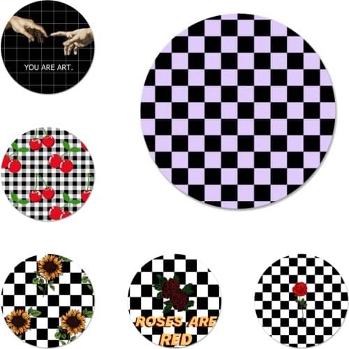 Checked Checkerboard Art Icons Pins Badge Decoration Brooches Metal Badges For Backpack Decoration 58mm