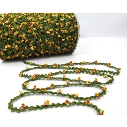 2 Yards Woven Rococo Ribbon Trim with Wrapped Flower Buds|Decorative Floral Ribbon|Scrapbook Materials|Clothing|Decor