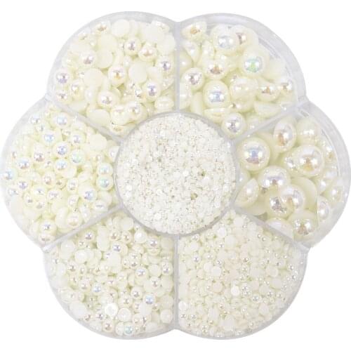 2800pcs Mixed Size Half Round Pearl ABS Imitation Pearl Acrylic Rhinestones DIY Scrapbook Beads Clothing Nail Art Decoration