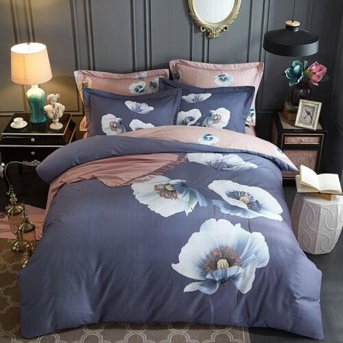 100% Cotton Sanding Printed Flower Bedding Set Luxury Royal Bed Sheet Duvet Cover Pillowcase Queen King 4pcs