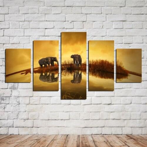 5 Pcs Elephant Painting Wall Art Gold Picture Home Decoration Living Room Print Painting Modern Canvas Painting Print Art Photo