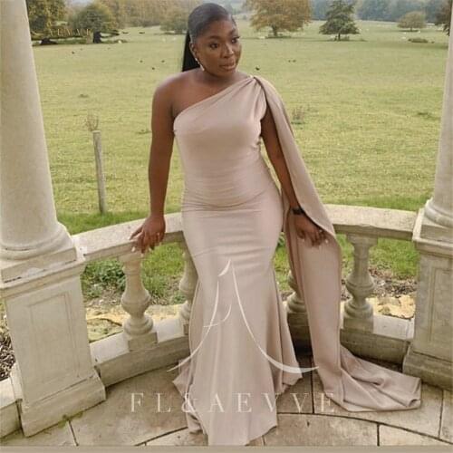 Simple Grey Satin One-Shoulder Mermaid Bridesmaid Dresses for Black Women Dress African Wedding Party Gowns Plus Size