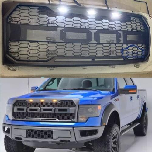 WHITE LED GRILLS Front Bumper Mask Race Grille OWN DESIGN RAPTOR GRILLS Suitable For F150 F-150 2009-2014 Automatic Grill COVER