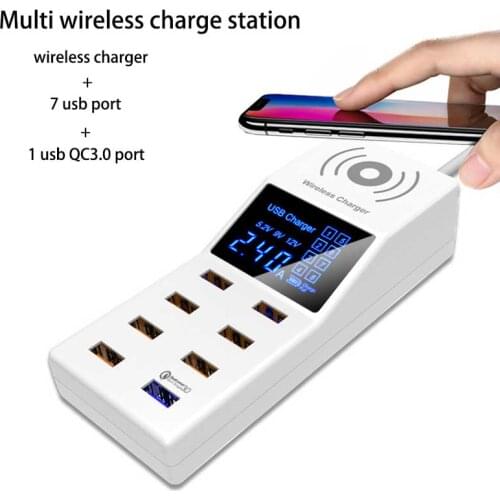 Multi usb charging station for huawei qc3.0 fast charger for iphone samsung lcd display quick wireless charge dock for xiaomi