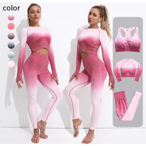 Ombre Seamless Yoga Set Outfit Fitness Wear Suit Sports Women Sportswear Workout Clothes For Woman Gym Clothing Athletic Wear
