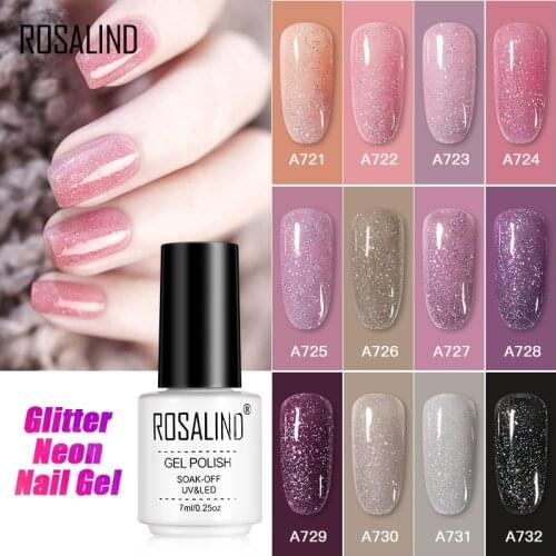 ROSALIND Glitter Neon Gel Nail Polish All For Manicure Hybrid Varnishes Semi Permanent UV Gel Lacquer Nail Primer Soak Off Nails