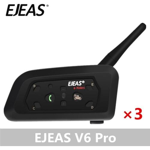 3 Packs EJEAS V6 Pro Intercom Helmet Bluetooth Headset 850mAh Intercomunicador Microphone Phone MP3 GPS 1200m For 6 Riders