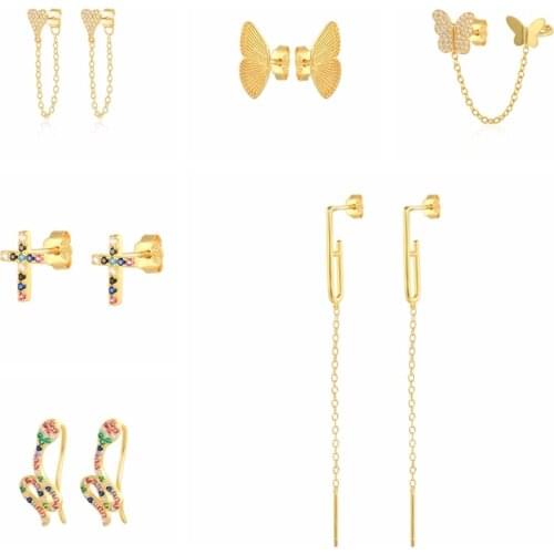 BOAKO 925 Sterling Silver Earrings For Women Color Cross Stud Earrings Ear Piercing Pendientes Gift 2021 Trend Vintage Brincos