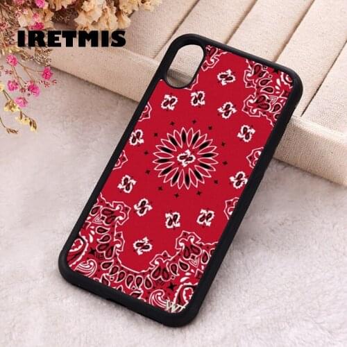 Iretmis 5 5S SE 2020 Phone Cover Case for iPhone 6 6S 7 8 Plus X Xs XR 11 12 Mini Pro Max Rubber Silicone Red Bandana
