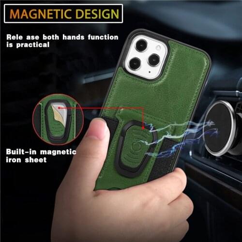 Kickstand Magneti Case For iPhone 11 Pro Max XS XR SE 2020 8 7 6 6S Plus Cover PC Soft TPU Ring Stand Card Slot Wallet Phone Bag