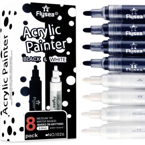 Black White Acrylic Paint Markers Pen Set Art Marker Permanent Complexion Stone Glass Drawing Comics Fabric Wood DIY Crafts Mark