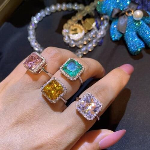 Eyer 2021Trendy Blue Yellow Stone Cubic Zirconia Multicolor Jewelry Wedding Engagement Rings for Girlfriend Fine Jewelry Gift