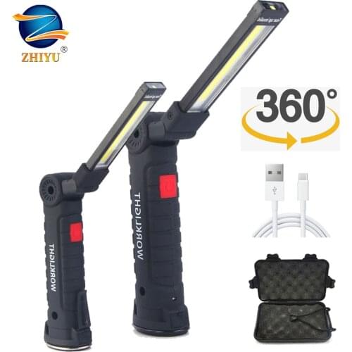 ZHIYU 5 Modes COB Working Flashlight LED Torch Vehicle Repairing Lamps USB Rechargeable Magnetic 360 rotating Portable Lights