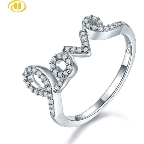 Hutang Silver 925 Love Rings For Women White Zirconia CZ Engagement Ring bague femme argent 925