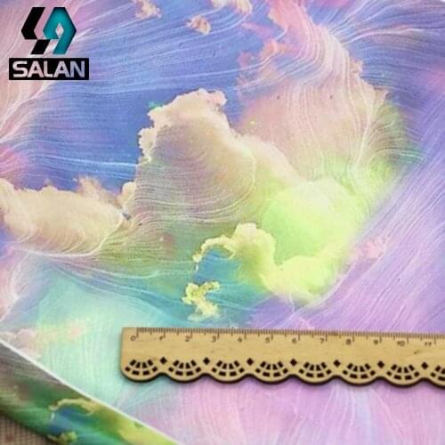 Emerald clouds printing imitation silk imitation Hong silk dress dress cheongsam fabric handmade DIY bag Chinese clothing high-g