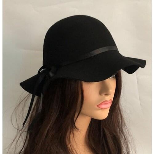 Fashion New Winter Fedoras Solid Wool Warm Fedoras for Women Girl Wool Jazz Caps Wide Brim Simple Church Derby Flat Top Hats