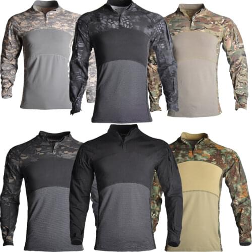 Tactical Combat Shirt Men Cotton Military Uniform Camouflage T Shirt Multicam US Army Clothes Hiking Long Sleeve Rip Stop Shirt