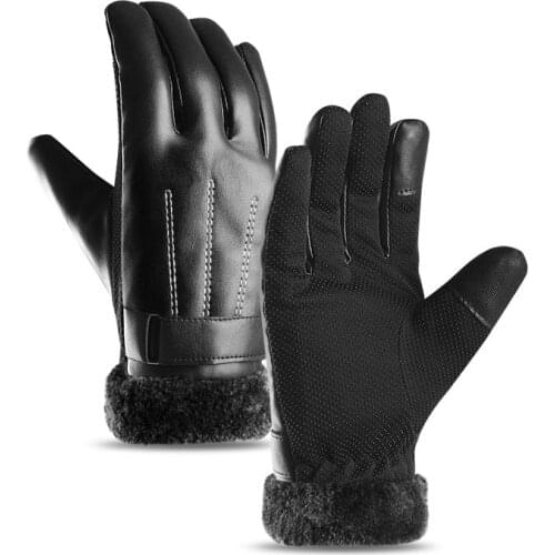 Men PU Leather Winter Warm Gloves Motorcycle Ski Snow Snowboard Gloves Windproof Waterproof For Cycling Skiing Warmer Gloves