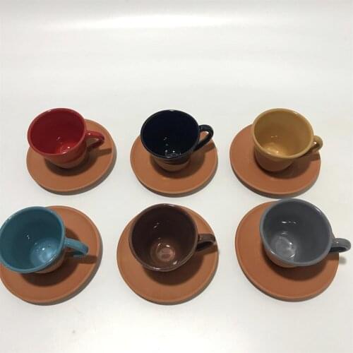 İlbay Tile Set Earth Pot Colorful Turkish Coffee Espresso Cup 6 Pieces