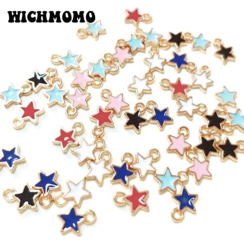 New 50pcs 7mm Drop Oil Pentagram Star Shape Colorful Charms Zinc Alloy Pendant for Diy Necklaces Bracelets Jewelry Accessories