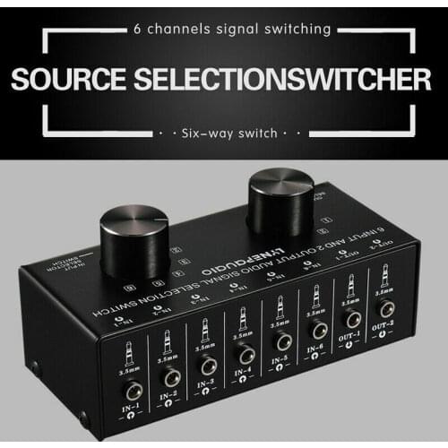 New 6-In-2-Out Audio Switcher Two-Way Audio Signal Selector Box Splitter Distributor with RCA Inputs & Outputs