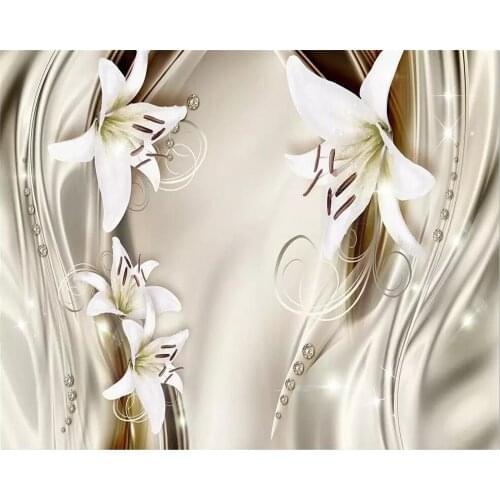 Beibehang 3d wallpaper Golden Lily Satin European 3d Stereo TV Background Home Decor Living Room Bedroom Background wallpaper