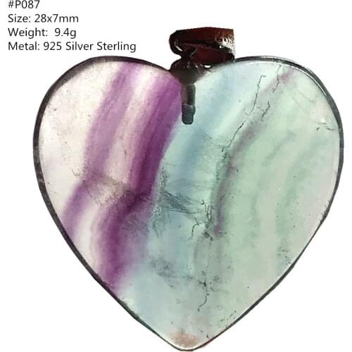 Necklace Pendant Natural Rainbow Fluorite Jewelry For Woman Lady Man 925 Silver 24x9mm Love Crystal Beads Heart Gemstone AAAAA