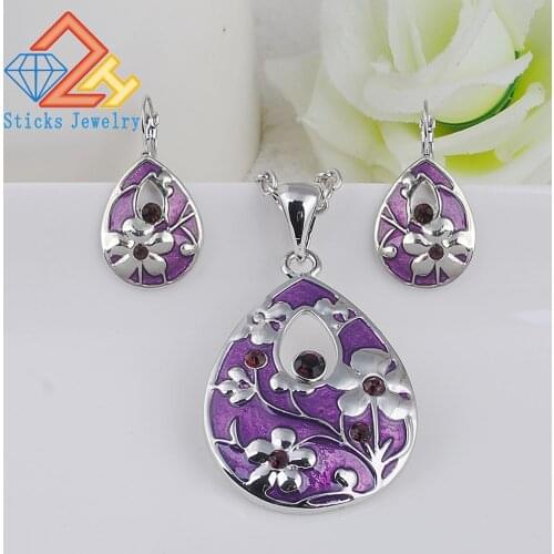 Charm Necklaces &Pendants for Women 2 Color Water Drop Necklace Earrings Set Choker Crystal Rhinestone Pendant Jewelry Gift