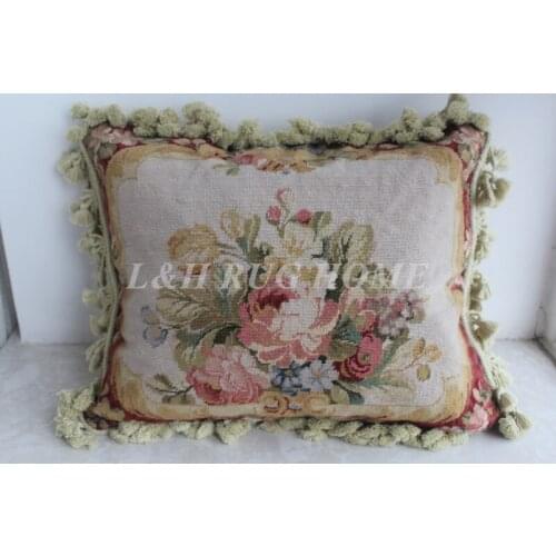 FREE SHIPPING 15K 16"x20" Needlepoint pillow, handknotted cushion with floral designs no insertion