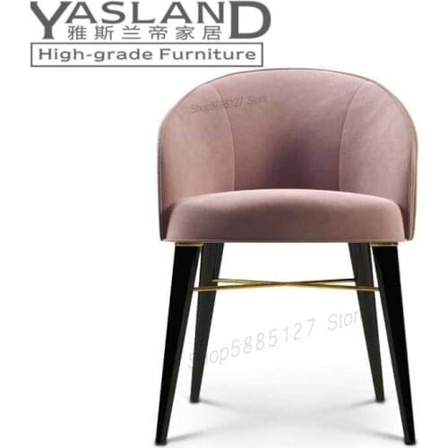 Custom Nordic Wood Cloth Leather Art Negotiation Chair Book Chair Modern Fashion Creative Pink Single Chair Cafe Flannel Dining