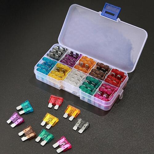 50/100Pcs Profile small Size Blade Type Fuse 2/3/5/7.5/10/15/20/25/30/35A Car Fuses with Box Clip Assortment Truck Auto Fuse Set