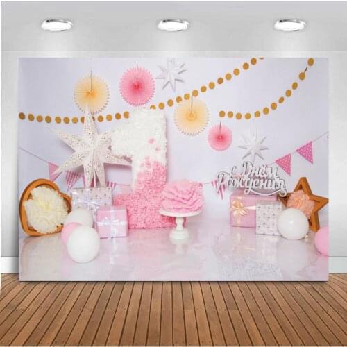 Pink Girl 1st Birthday Photography Background Children Birthday Cake Smash Backdrop Decorations Floral Baby Portrait Photocall