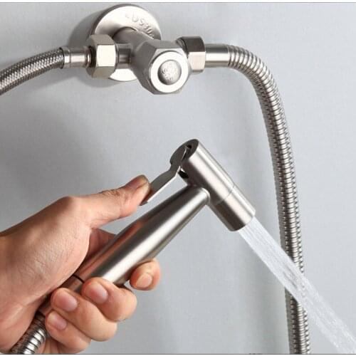 Handheld Toilet Bidet Faucet Sprayer Stainless Steel Bathroom Hand Bidet Spraye Set Toilet Self Cleaning Shower Head No Punch