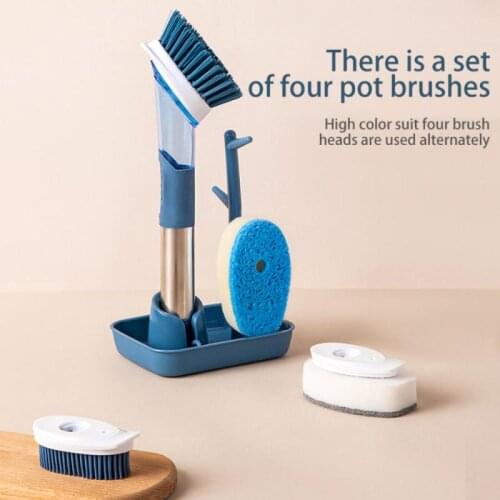 4 In 1 Dish-Washing Brush Kitchen Cleaning Brush Scrubber Dish Bowl Sponge Automatic Liquid Dispenser Pot Cleaner Tool Gadgets