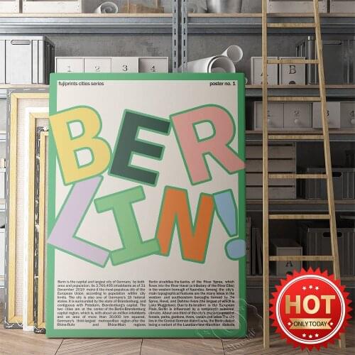 Fujiprints Cities Serics Berlin Art Poster, World Tavel City Germany Berlin Alphabet Wall Picture, Kindergarten Wall Decor Mural