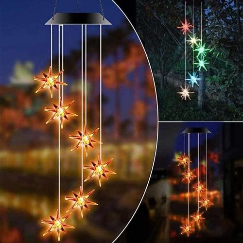 Color-Changing LED Solar Powered Butterfly Wind Chimes Light Star Spinning Hanging Hook Home Garden Outdoor Holiday Lights Decor