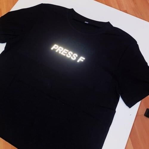 Press F Non-synthetic Black Cotton Tee Reflective Unisex T-shirt
