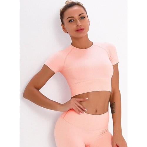 Seamless Yoga Shirts Short Sleeve Solid Vital Women Fitness Crop Top Workout Tops Gym Clothes Sportswear Running Sweat T-shirts