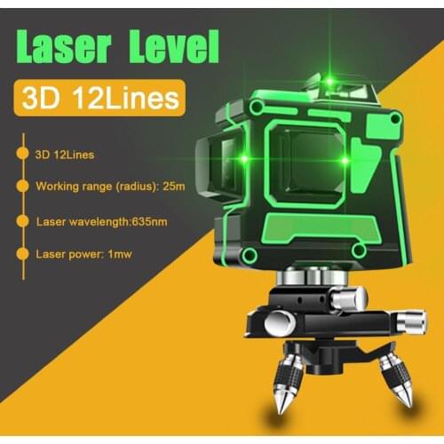 3D Green Line Infrared Level 12 Lines Self-Leveling 360 Horizontal/ Vertical Super Powerful Green Beam Line Tools IP54 Waterpoof