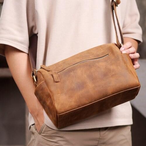 2021 vintage crazy horse leather inclined shoulder bag cross of leather shoulder baotou layer cowhide bag products mens bags