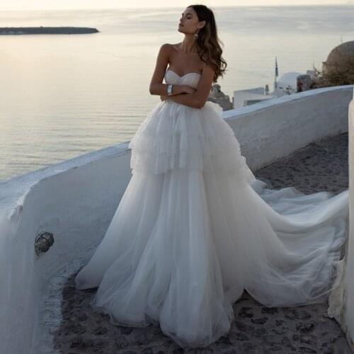 Eightree Vintage Wedding Dresses 2021 Sweetheart Lace Tulle Pearls Bride Dress Custom Made Korea Strapless Wedding Gowns Mariage